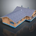 Log Cabin Exterior With Gray Roof Chimneys Wooden Porch And Log Walls Design