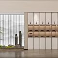 Modern Elevator Hallway Interior With Wooden Lattice Doors Green Plants And Natural Light From Window