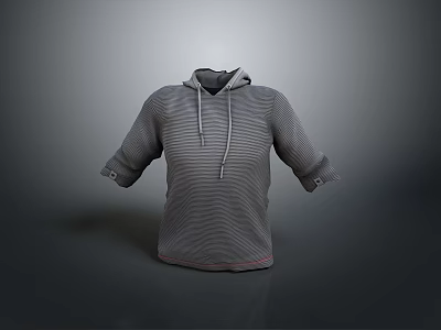 Gray Casual Hoodie With Drawstring Long Sleeves And Knit Texture 3d model