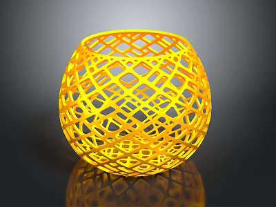 Hollow Yellow Spherical Decorative Household Ornament With Lattice Design For Home Use 3d model