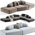 Comfortable Sectional Sofa Designs With Beige Brown White Fabric And Soft Throw Pillows 3d model