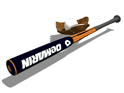 Professional Baseball Sports Equipment Set With Bat Ball And Leather Glove 3d model