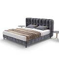 Modern Gray Velvet Double Bed With Tufted Headboard And Side Tables 3d model