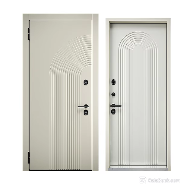 Modern Light Colored Swing Door With Stylish Line Decorations And Elegant Design 3d model