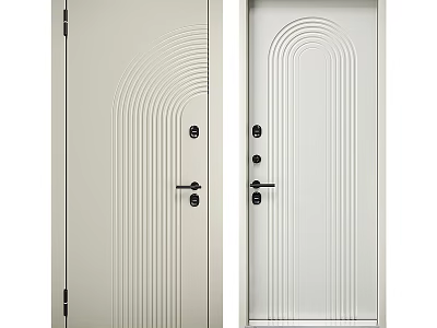 Modern Light Colored Swing Door With Stylish Line Decorations And Elegant Design 3d model