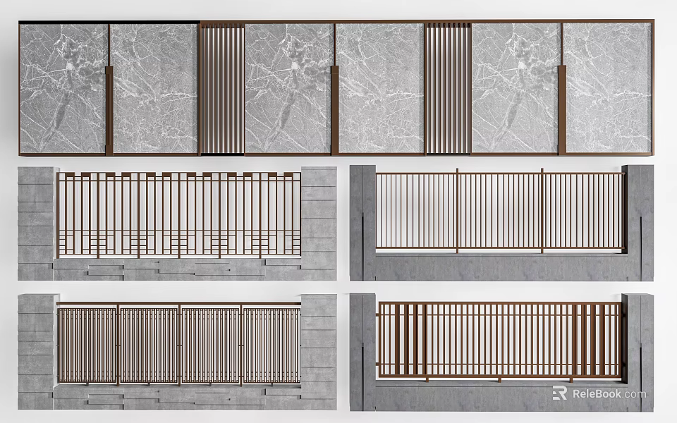 Modern Building Facade With Stone Wall Panels And Metal Railings Design Variations 3d model 