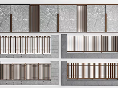 Modern Building Facade With Stone Wall Panels And Metal Railings Design Variations 3d model
