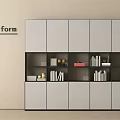 Poliform Gray File Cabinet With Multiple Doors And Open Shelves Storing Books And Decorative Items
