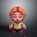 Cute 3D Cartoon Character With Orange Hair Green Eyes Frowning Expression And Arm Bandage