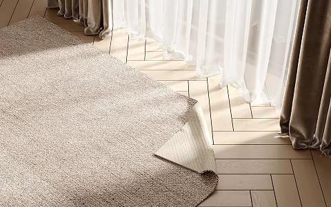 Modern Square Carpet Wood Floor Curtain Gauze Curtain 3d model