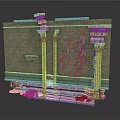 Modern Interior Scene With Carved Stone Panel Decorative Columns And Relief Sculptures