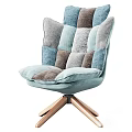 Comfortable Wingback Accent Chair With Blue Gray Brown Patchwork Velvet Upholstery And Wooden Tripod Base