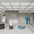 Elegant Modern Clothing Store Interior With Display Racks Clothes Sofa And Blue Decor