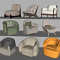 Various Single Sofa Styles With Different Colors And Comfortable Cushion Designs 3d model
