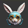 Decorative Rabbit Mask With White Ears Blue Decoration And Golden Frame