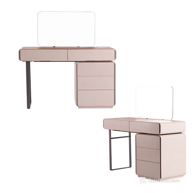 Modern Minimalist Light Pink Dressing Table With Drawers Mirror And Storage 3d model 