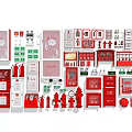 Various Fire Equipment Types With Extinguishers Hydrants Alarm Systems And Safety Signs 3d model