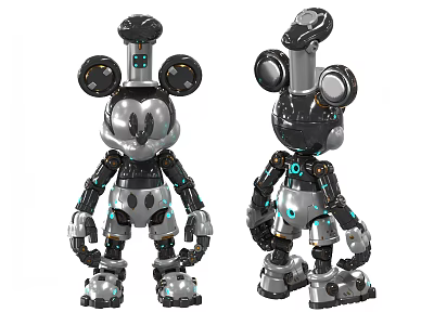 Mechanical Robot Decorative Ornament Set With Mickey Ears Silver Black And Blue Lighting 3d model