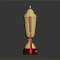 Golden Trophy With Red Ribbons And Red Base On Reflective Surface 3d model