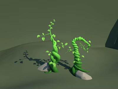 Leafy Green Vines Twisted and Coiled with Stones on Green Ground and Long Shadows 3d model