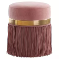 Blue Velvet Ottoman with Gold Band Fringe Detail and Multiple Color Options