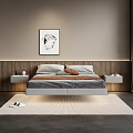 Modern Minimalist Double Bed Interior Design With Floating Frame Nightstand And Rug