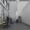 Spacious Industrial Warehouse Interior With Large Gray Equipment And Hanging Lights