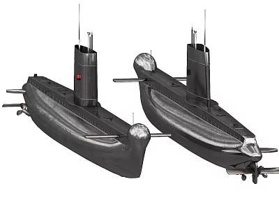 Two Black Submarines With Conning Towers Periscopes And Sleek Hulls 3d model