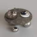 Modern Round Coffee Table With Gray Marble Top And Silver Spherical Bases 3d model