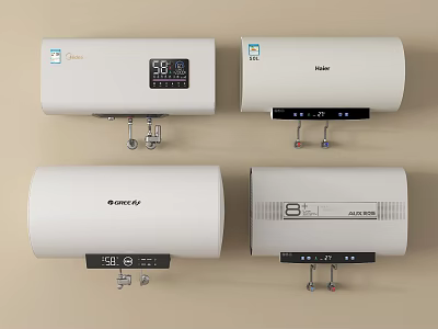 Different Brands Wall Mounted Electric Water Heaters With Digital Display And Temperature Control 3d model