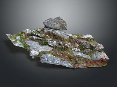 Rugged Natural Terrain With Scattered Rocks And Lush Green Moss Growth 3d model