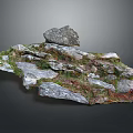 Rugged Natural Terrain With Scattered Rocks And Lush Green Moss Growth