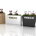 Stylish Garden Planters In Brown White Black With Red White Flowers And Replaceable Text