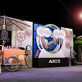Creative Exhibition Display Featuring Multiple Gears Clocks And Blue Window Design