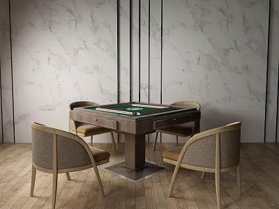 Luxury Entertainment Table With Green Tabletop And Four Upholstered Chairs In Marble Wall Wooden Floor Room 3d model