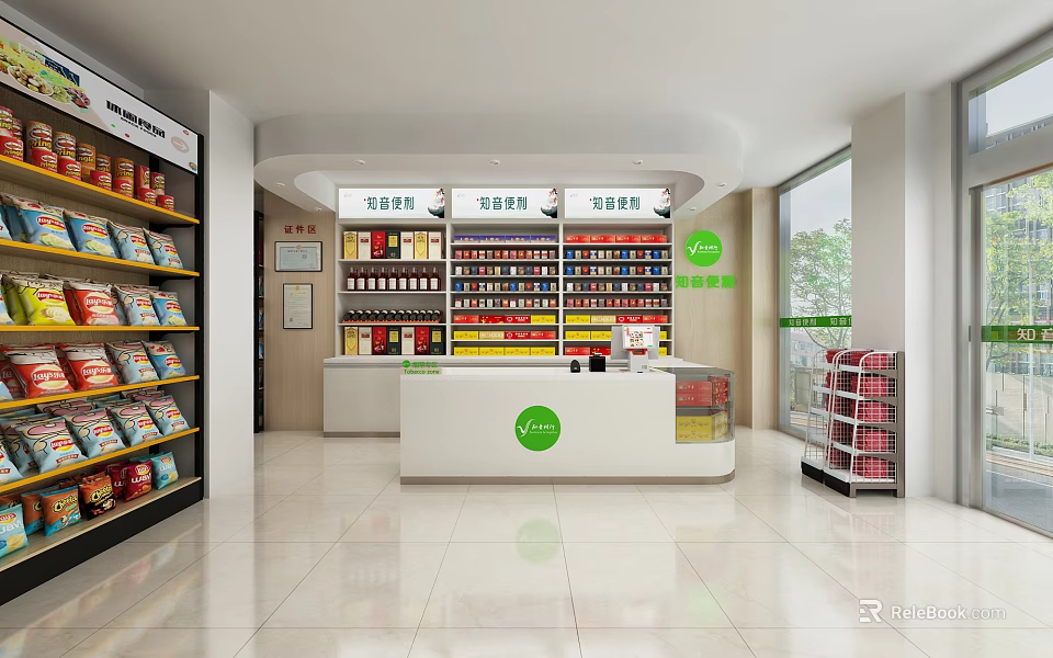 Tobacco Alcohol Store Interior With Well Stocked Shelves Counter And Products 3d model 