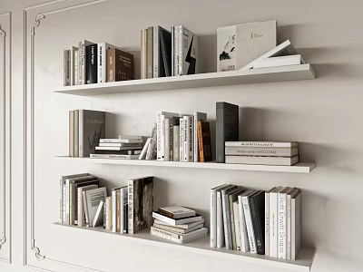 Various Books And Magazines On Neatly Arranged White Home Bookshelf 3d model Various Books And Magazines On Neatly Arranged White Home Bookshelf 3d model