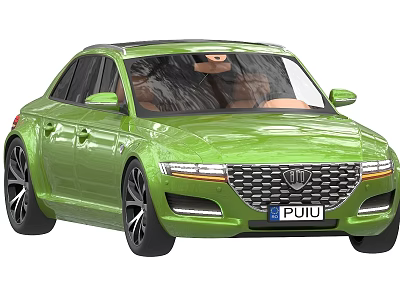 Green Sedan Car With Modern Design Front Grille Black Wheels And Brown Interior Seats 3d model