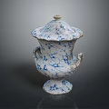 Traditional Blue And White Porcelain Lidded Vase With Ornate Handles And Crackle Pattern
