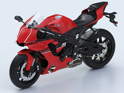 Red Sport Motorcycle With Streamlined Design Black Seat Windshield And Tires 3d model