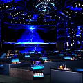 Modern Bar Interior With Blue Lighting Stage Leather Sofa Seats And Bar Counter