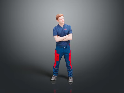Men's Casual Daily Life Clothing With Blue Shirt Red And Blue Pants And Gray Shoes 3d model