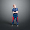 Men's Casual Daily Life Clothing With Blue Shirt Red And Blue Pants And Gray Shoes