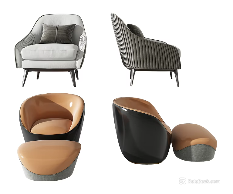 Modern Single Sofa Designs With Upholstered Seats Striped Patterns And Ottoman Accents 3d model