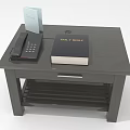 Dark Wood Bedside Table With Holy Bible Telephone Blue White Card Drawer And Lower Shelf