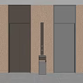 Modern Elevator Doors In Brown And Silver With Wooden Wall Panel And Control Unit 3d model