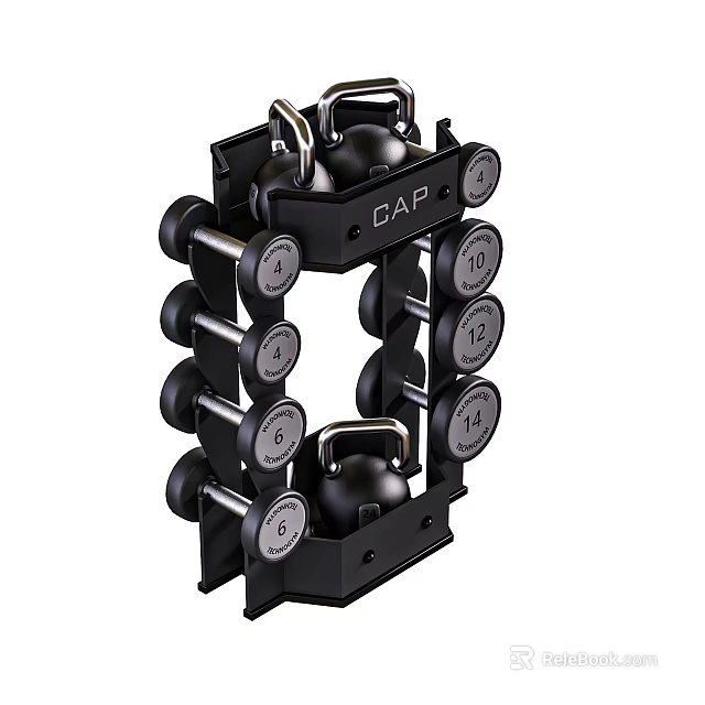 CAP Black Weight Rack with Dumbbells and Kettlebells for Home Gym Multiple Weights Storage 3d model 
