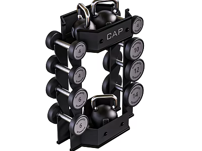 CAP Black Weight Rack with Dumbbells and Kettlebells for Home Gym Multiple Weights Storage 3d model