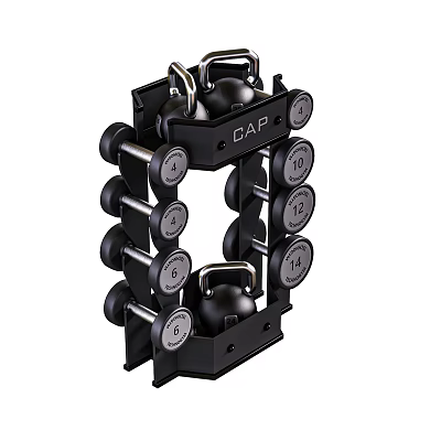 CAP Black Weight Rack with Dumbbells and Kettlebells for Home Gym Multiple Weights Storage 3d model