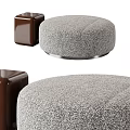 Gray Fabric Ottoman With Round Design And Metal Base For Living Room